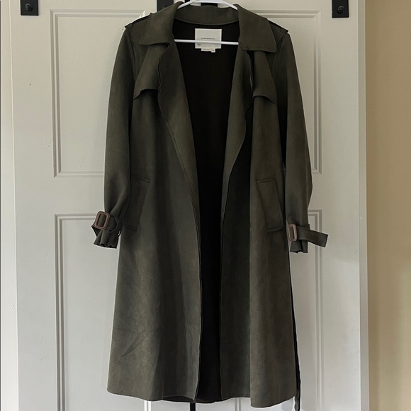 Anthropologie Harley Faux Suede Olive Green Trench Coat XS - Picture 4 of 11